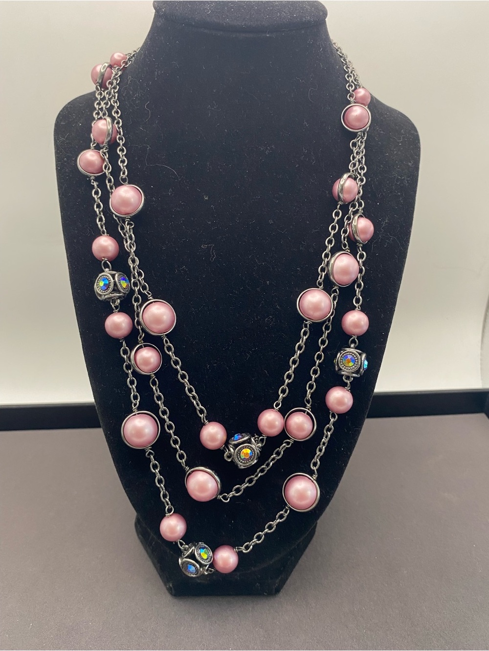 Coldwater Creek Multi-Strand Pink Pearl Chain Necklace
